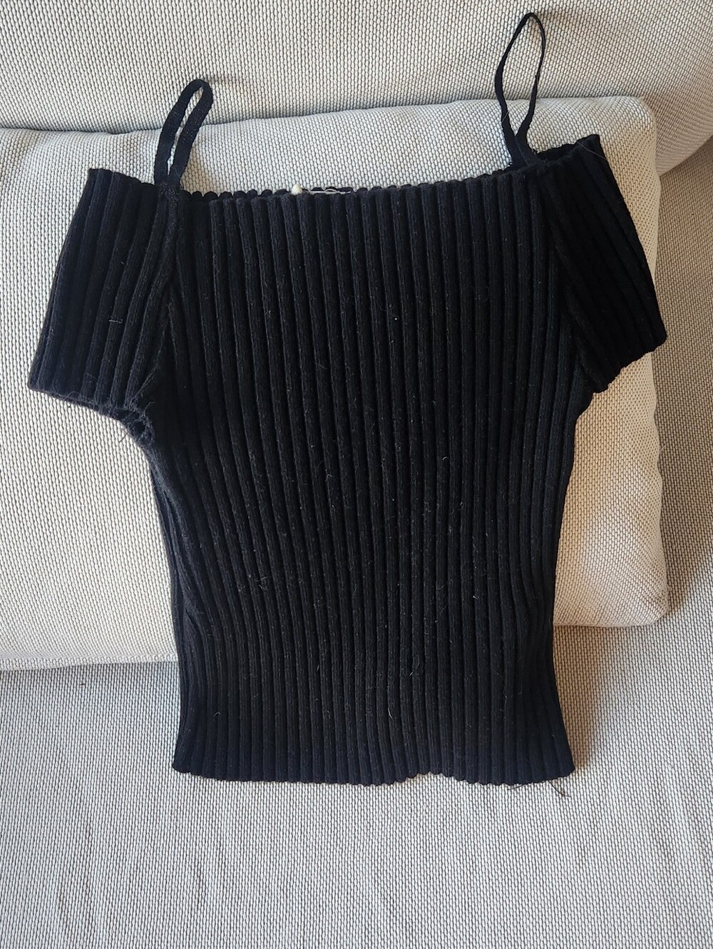 Black Ribbed Off-Shoulder Top